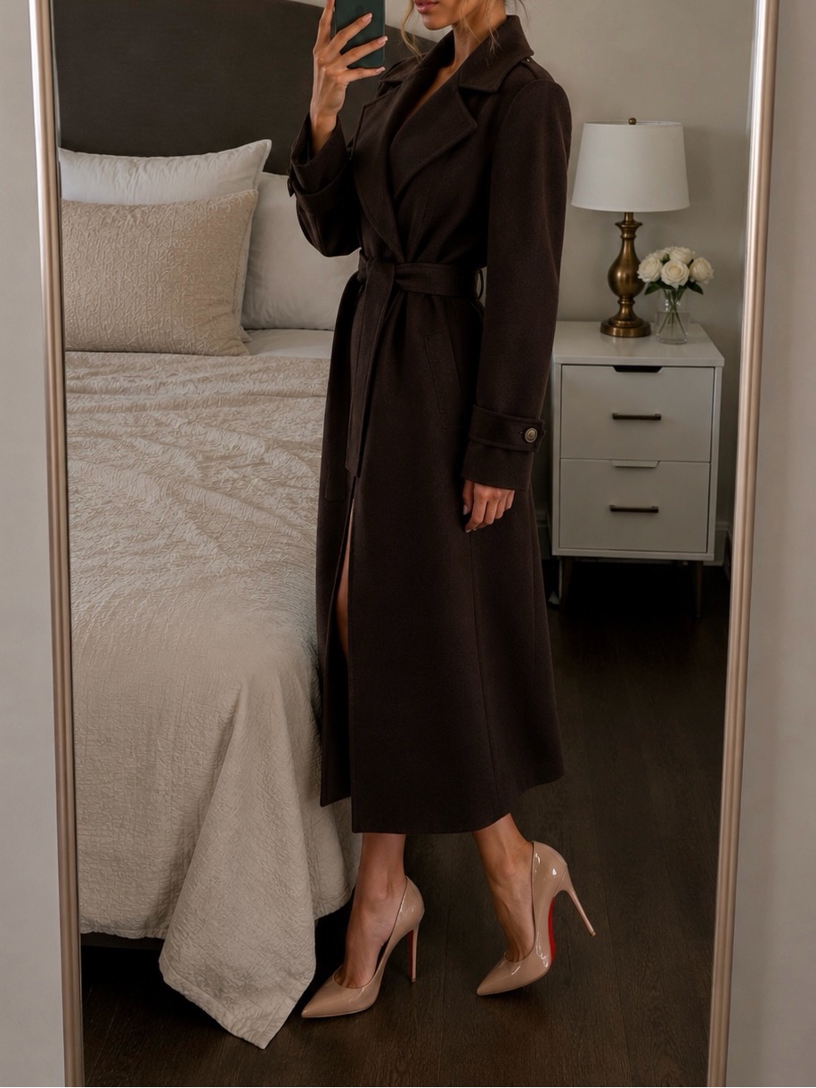 Lamarque Dark Brown Long Belted Trench Coat